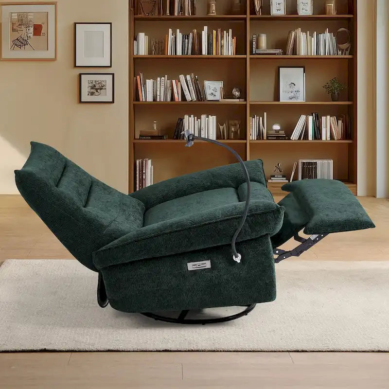 Power Recliner Chair with 360° Swivel, Glider & Rocker – Wireless Charging & Tufted Chenille