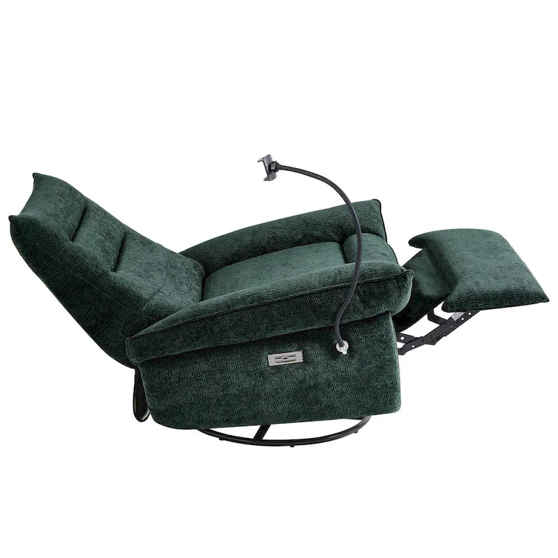 Power Recliner Chair with 360° Swivel, Glider & Rocker – Wireless Charging & Tufted Chenille