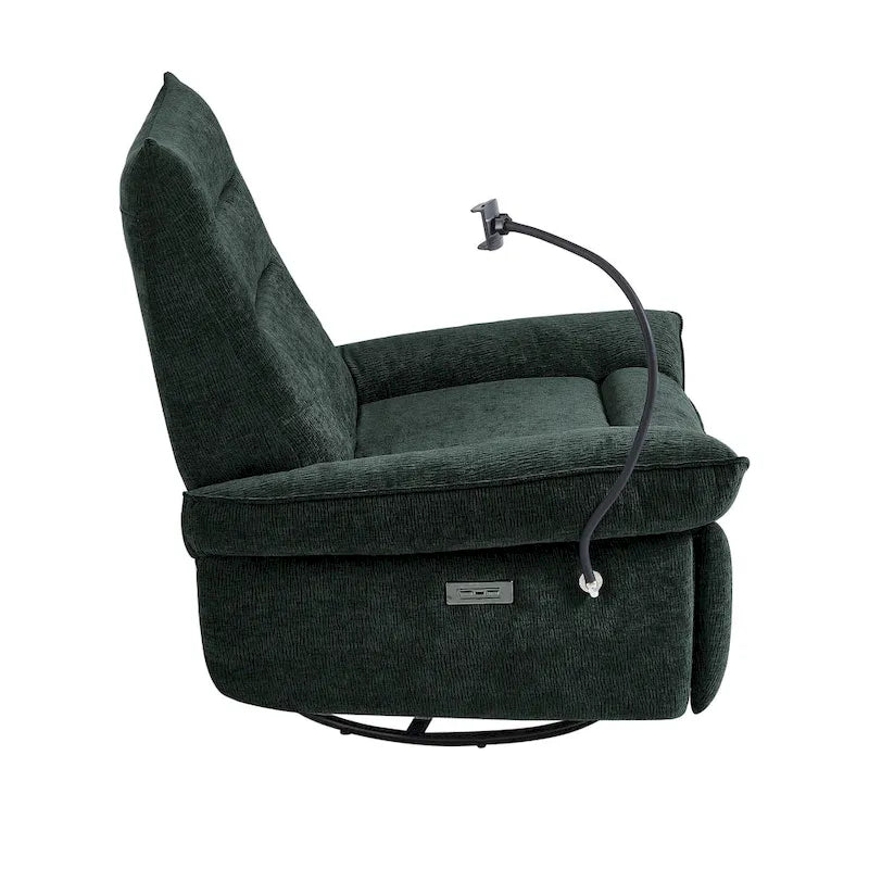 Power Recliner Chair with 360° Swivel, Glider & Rocker – Wireless Charging & Tufted Chenille