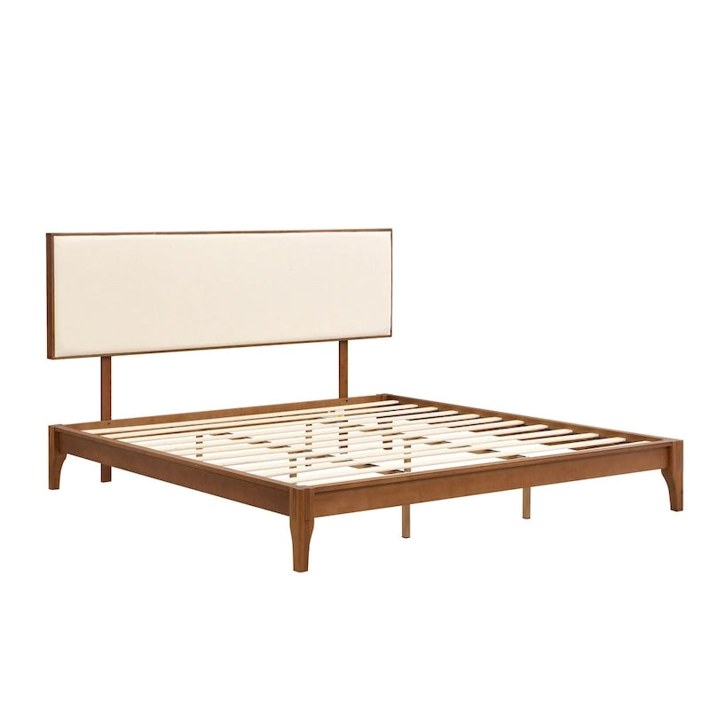 Solid Bamboo Platform Bed with Adjustable Upholstered Headboard & Under-Bed Storage