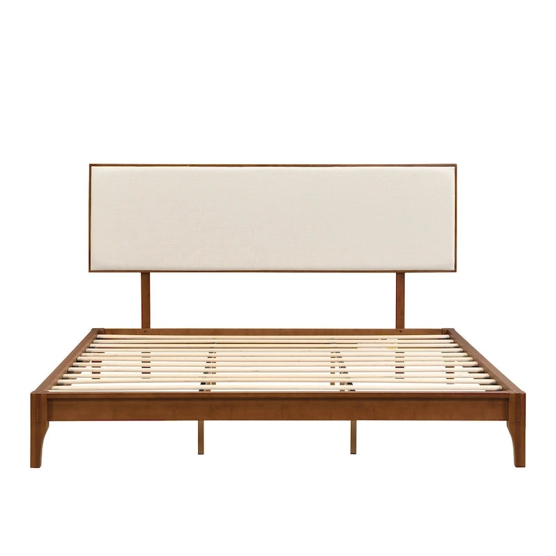 Solid Bamboo Platform Bed with Adjustable Upholstered Headboard & Under-Bed Storage