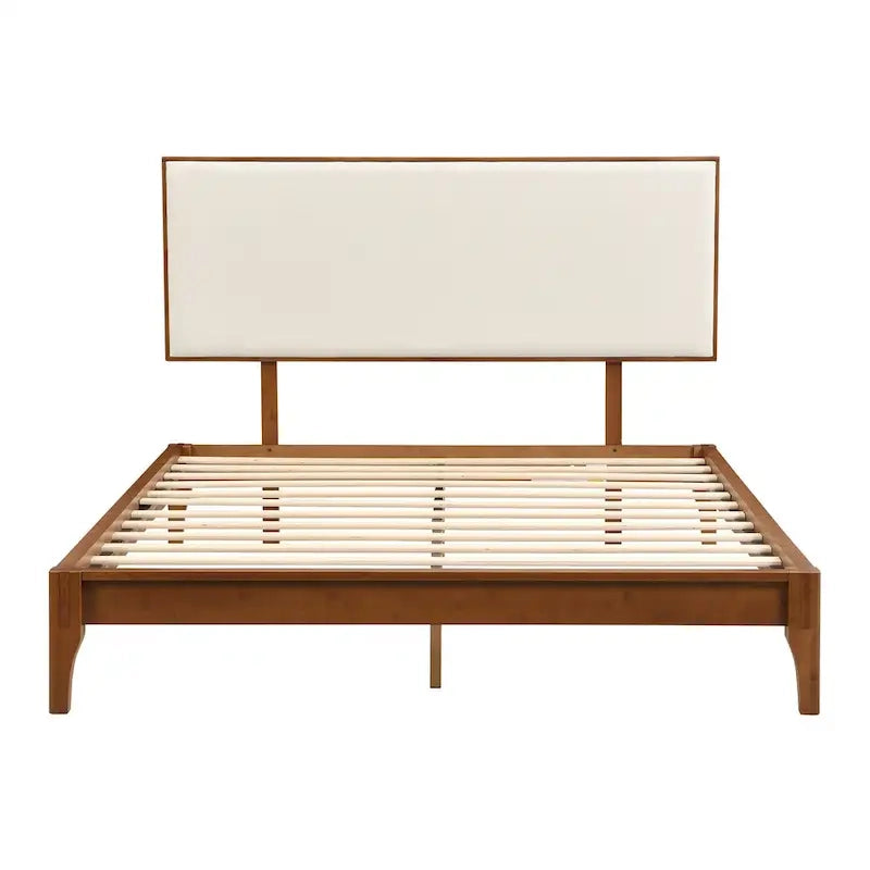 Solid Bamboo Platform Bed with Adjustable Upholstered Headboard & Under-Bed Storage