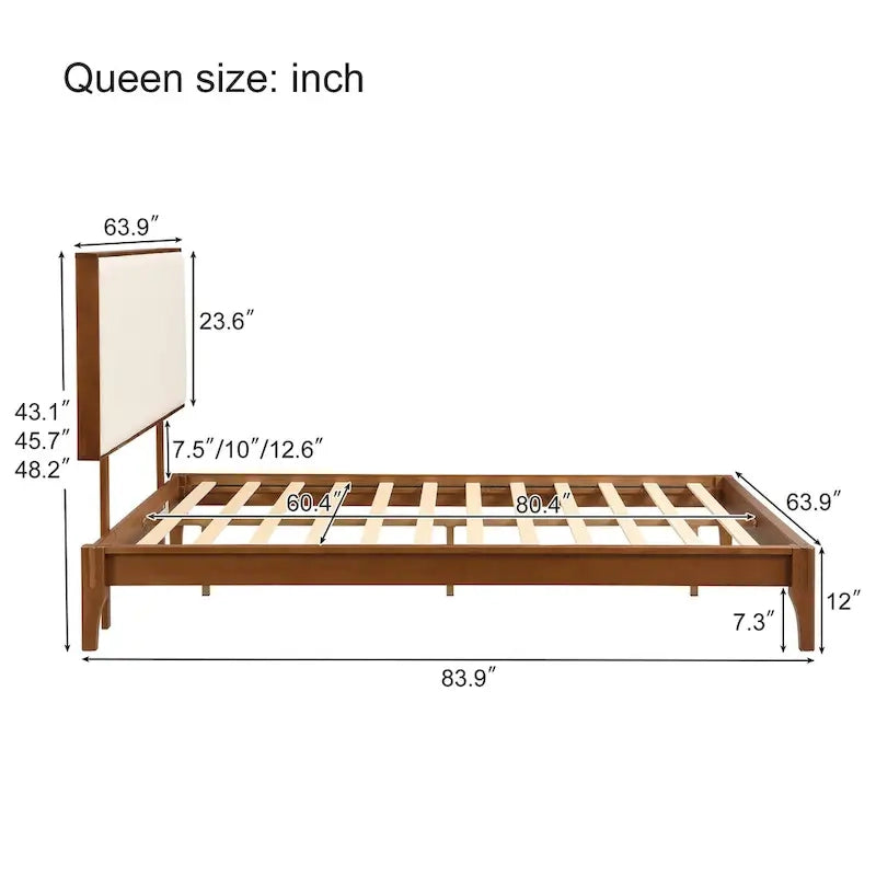 Solid Bamboo Platform Bed with Adjustable Upholstered Headboard & Under-Bed Storage