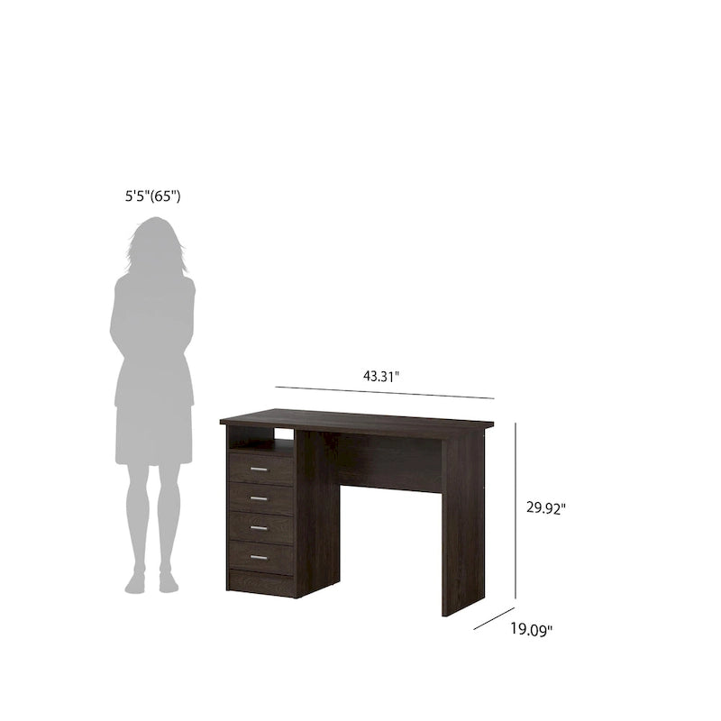 Modern 4-Drawer Writing Desk – Open Shelf, Aluminum Bar Handles & Stain-Resistant Foil Surface