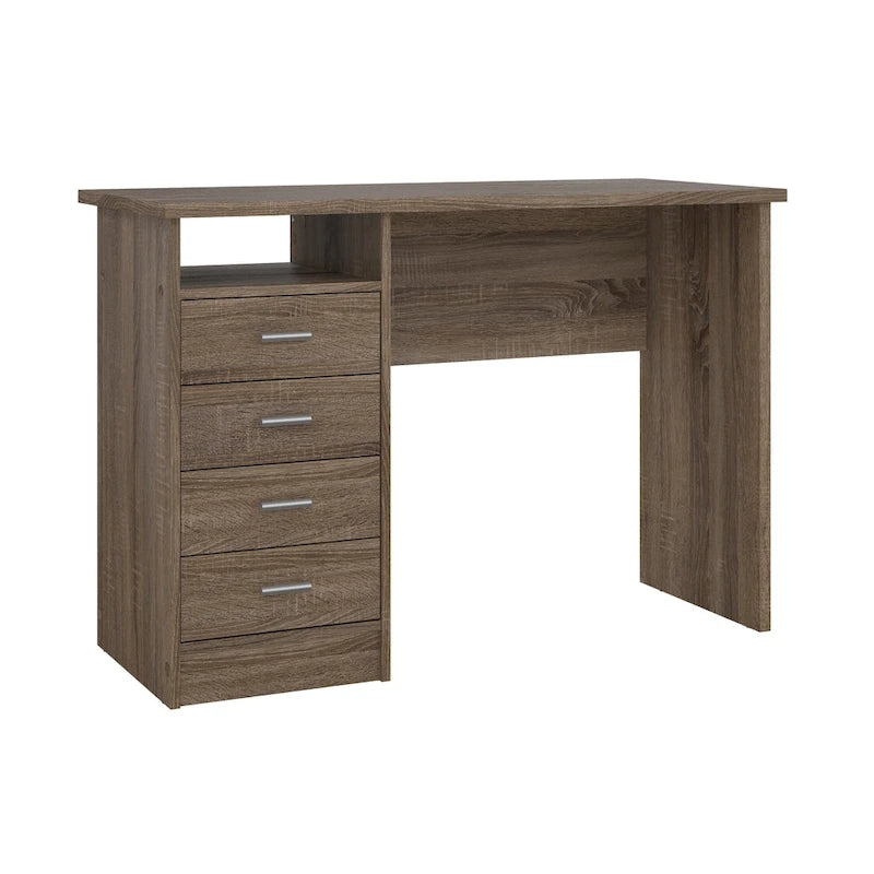 Modern 4-Drawer Writing Desk – Open Shelf, Aluminum Bar Handles & Stain-Resistant Foil Surface