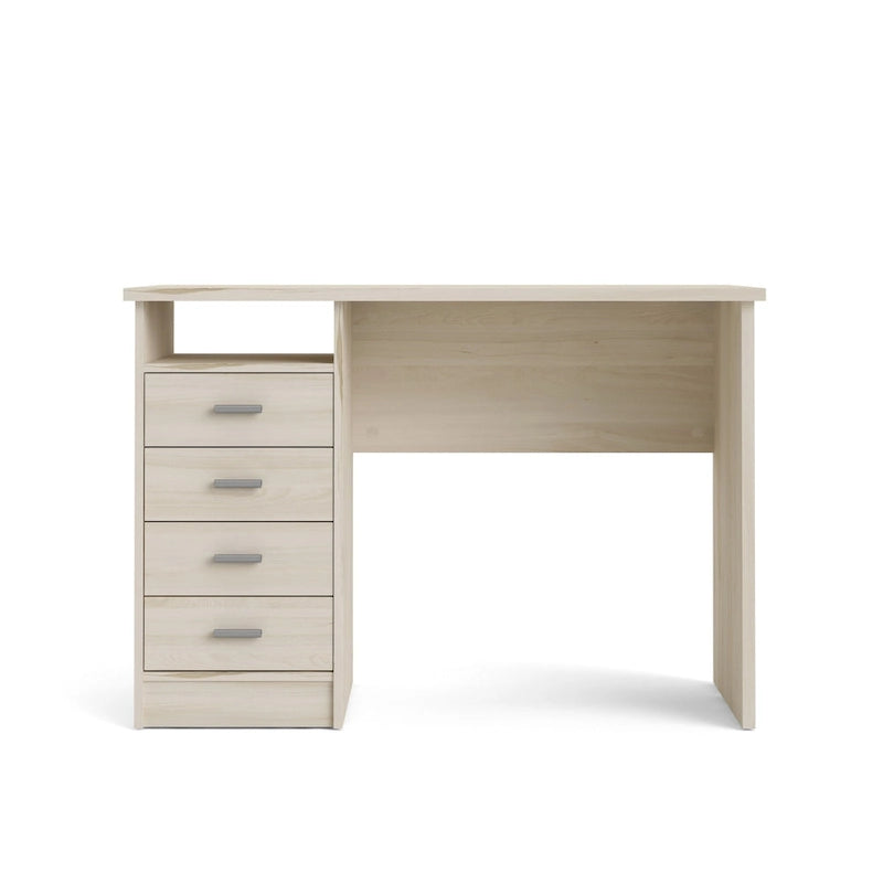 Modern 4-Drawer Writing Desk – Open Shelf, Aluminum Bar Handles & Stain-Resistant Foil Surface