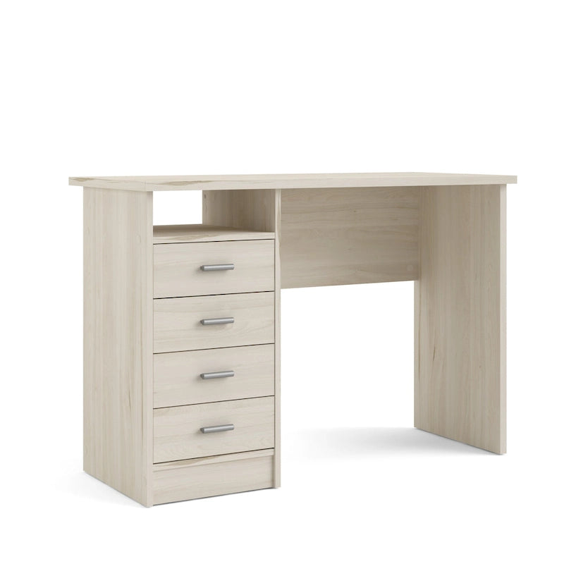 Modern 4-Drawer Writing Desk – Open Shelf, Aluminum Bar Handles & Stain-Resistant Foil Surface