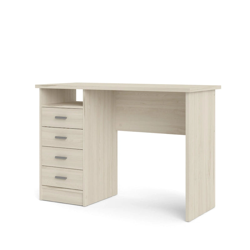 Modern 4-Drawer Writing Desk – Open Shelf, Aluminum Bar Handles & Stain-Resistant Foil Surface