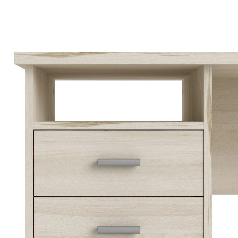 Modern 4-Drawer Writing Desk – Open Shelf, Aluminum Bar Handles & Stain-Resistant Foil Surface
