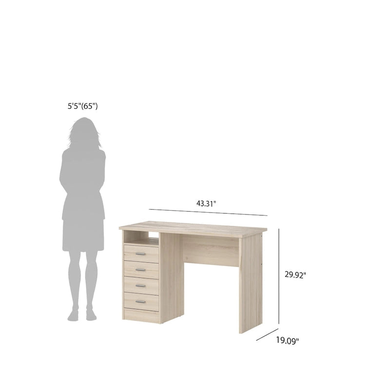 Modern 4-Drawer Writing Desk – Open Shelf, Aluminum Bar Handles & Stain-Resistant Foil Surface
