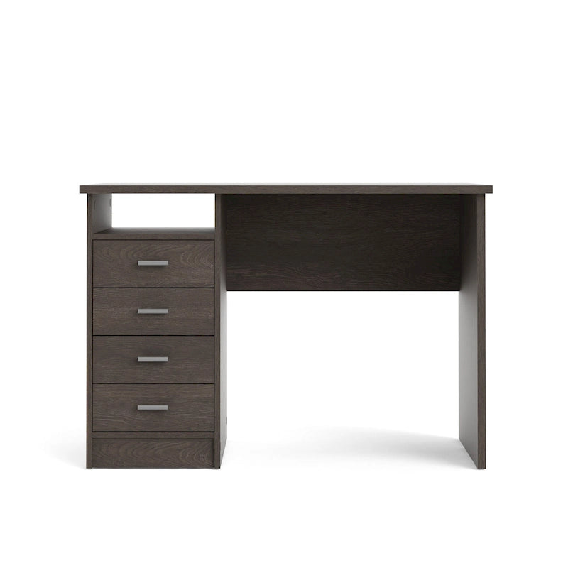 Modern 4-Drawer Writing Desk – Open Shelf, Aluminum Bar Handles & Stain-Resistant Foil Surface