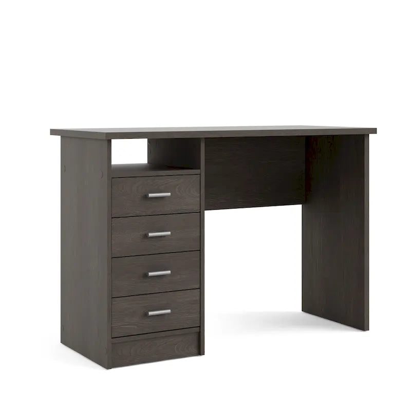 Modern 4-Drawer Writing Desk – Open Shelf, Aluminum Bar Handles & Stain-Resistant Foil Surface