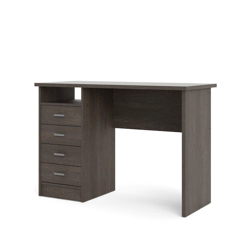 Modern 4-Drawer Writing Desk – Open Shelf, Aluminum Bar Handles & Stain-Resistant Foil Surface