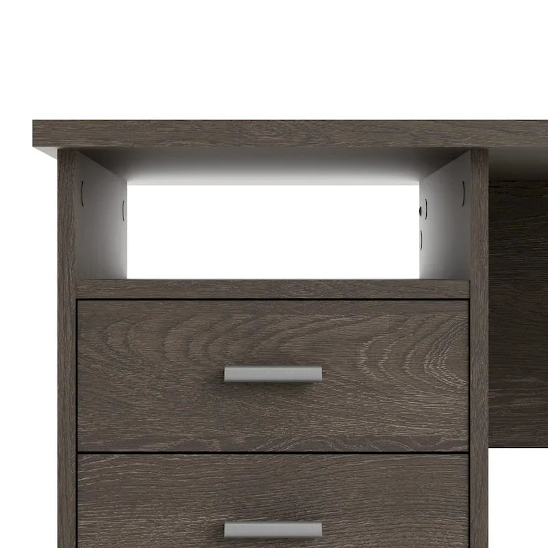 Modern 4-Drawer Writing Desk – Open Shelf, Aluminum Bar Handles & Stain-Resistant Foil Surface