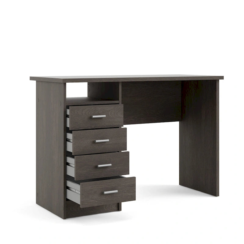 Modern 4-Drawer Writing Desk – Open Shelf, Aluminum Bar Handles & Stain-Resistant Foil Surface