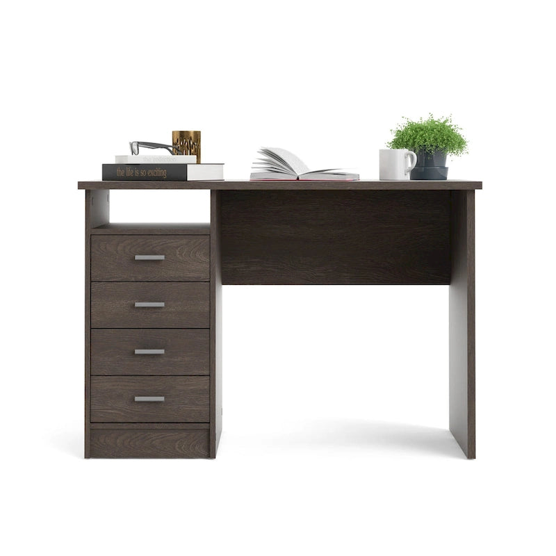 Modern 4-Drawer Writing Desk – Open Shelf, Aluminum Bar Handles & Stain-Resistant Foil Surface