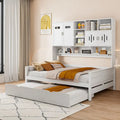 Full Size Daybed with Pull-Out Twin Trundle, Built-in Shelves & Cabinet — White