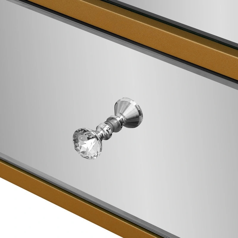Mirrored Makeup Vanity Desk – 7 Drawers, Crystal Knobs & Gold Edge Detail