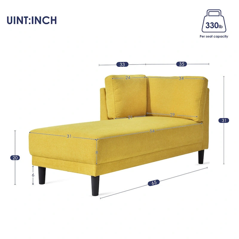 65" Corner Chaise Lounge with Pocket Spring Cushion & Solid Wood Frame