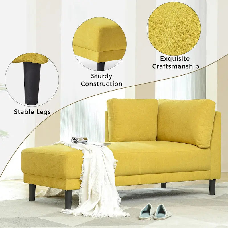 65" Corner Chaise Lounge with Pocket Spring Cushion & Solid Wood Frame