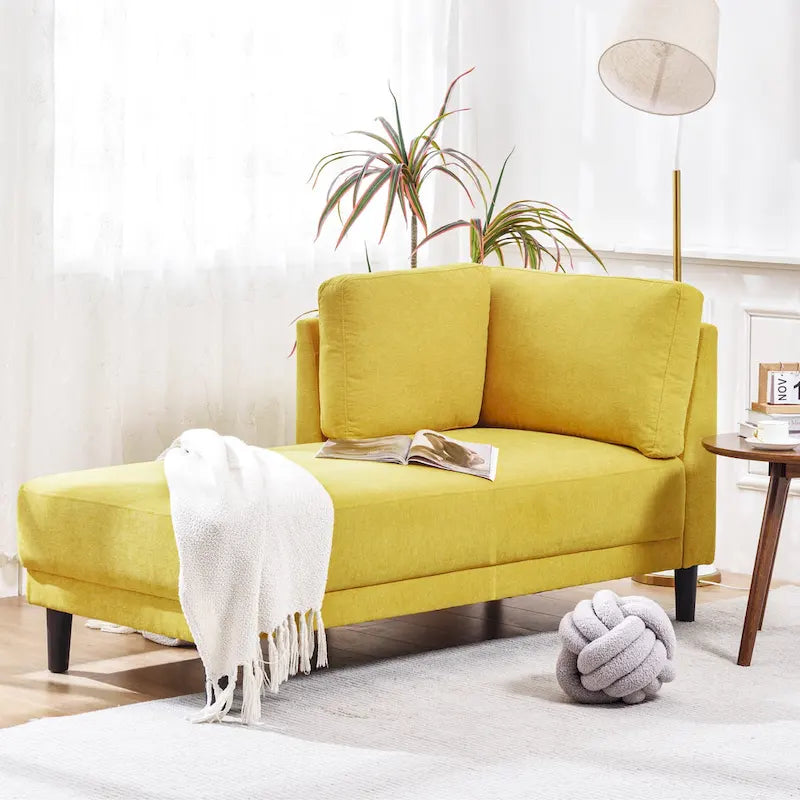 65" Corner Chaise Lounge with Pocket Spring Cushion & Solid Wood Frame