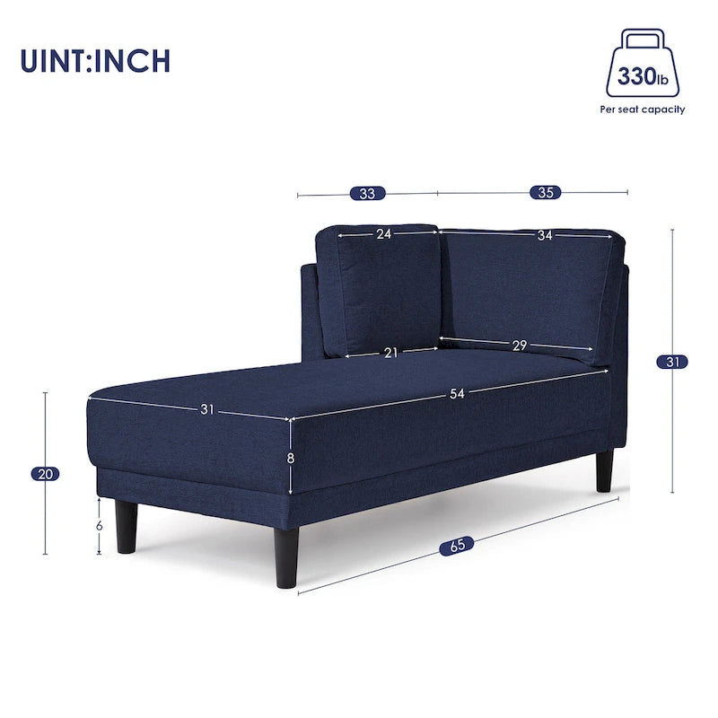 65" Corner Chaise Lounge with Pocket Spring Cushion & Solid Wood Frame