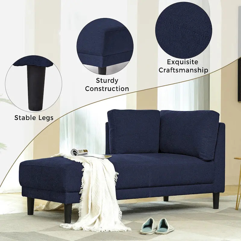 65" Corner Chaise Lounge with Pocket Spring Cushion & Solid Wood Frame