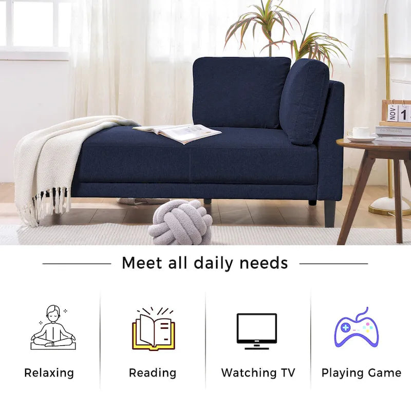65" Corner Chaise Lounge with Pocket Spring Cushion & Solid Wood Frame