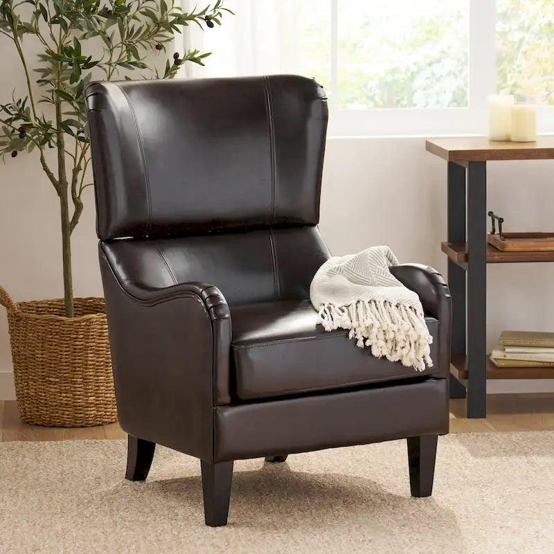 High Back Wingback Accent Chair – Single Seat with Birch Wood Legs