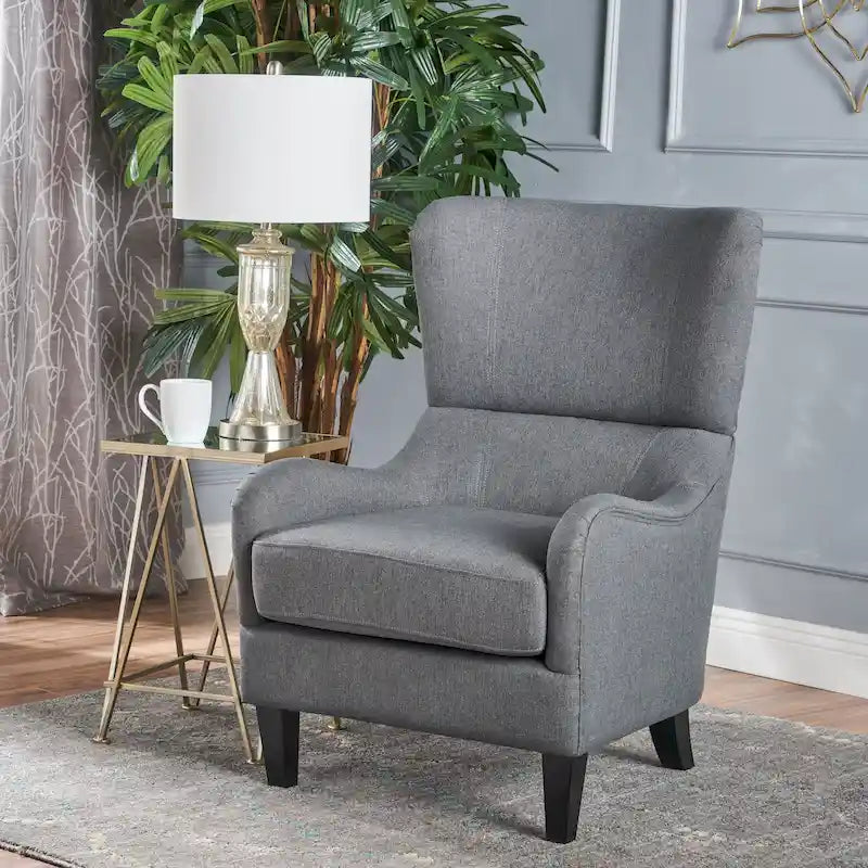 High Back Wingback Accent Chair – Single Seat with Birch Wood Legs