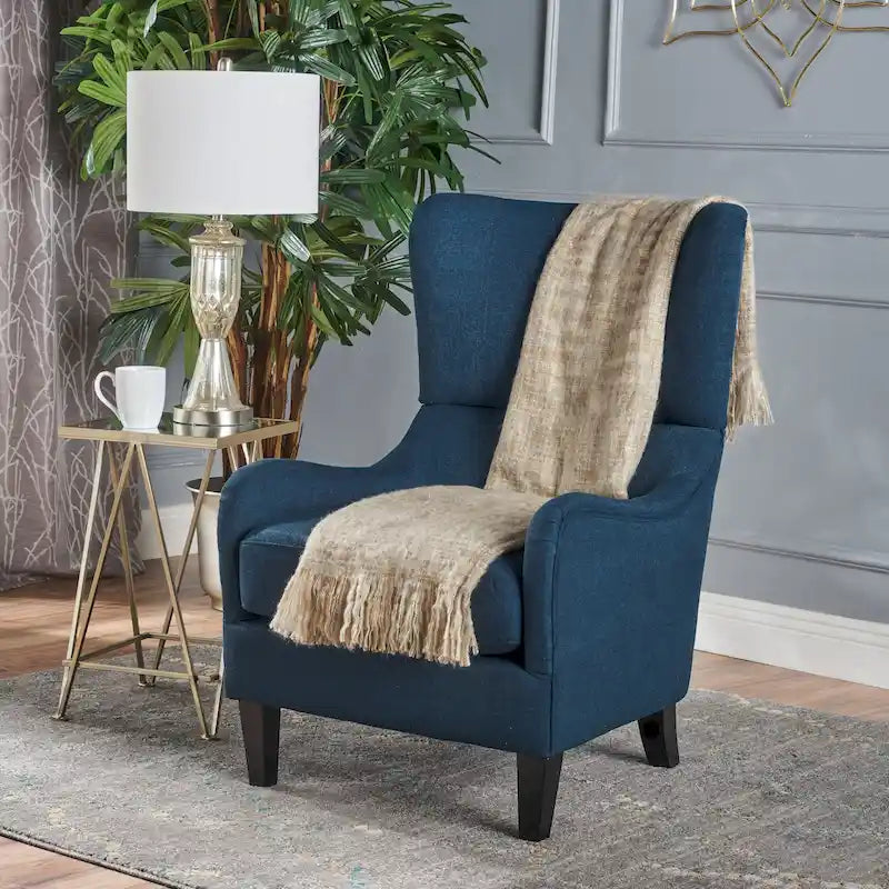 High Back Wingback Accent Chair – Single Seat with Birch Wood Legs