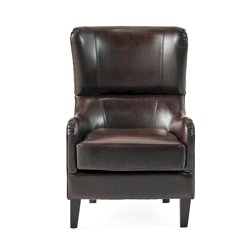 High Back Wingback Accent Chair – Single Seat with Birch Wood Legs