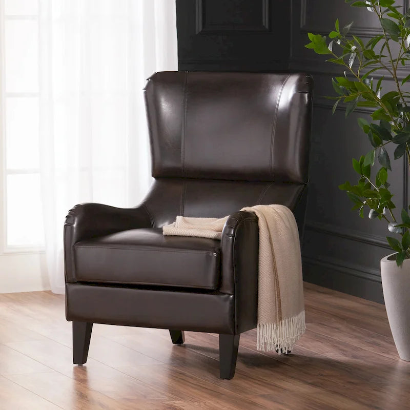 High Back Wingback Accent Chair – Single Seat with Birch Wood Legs