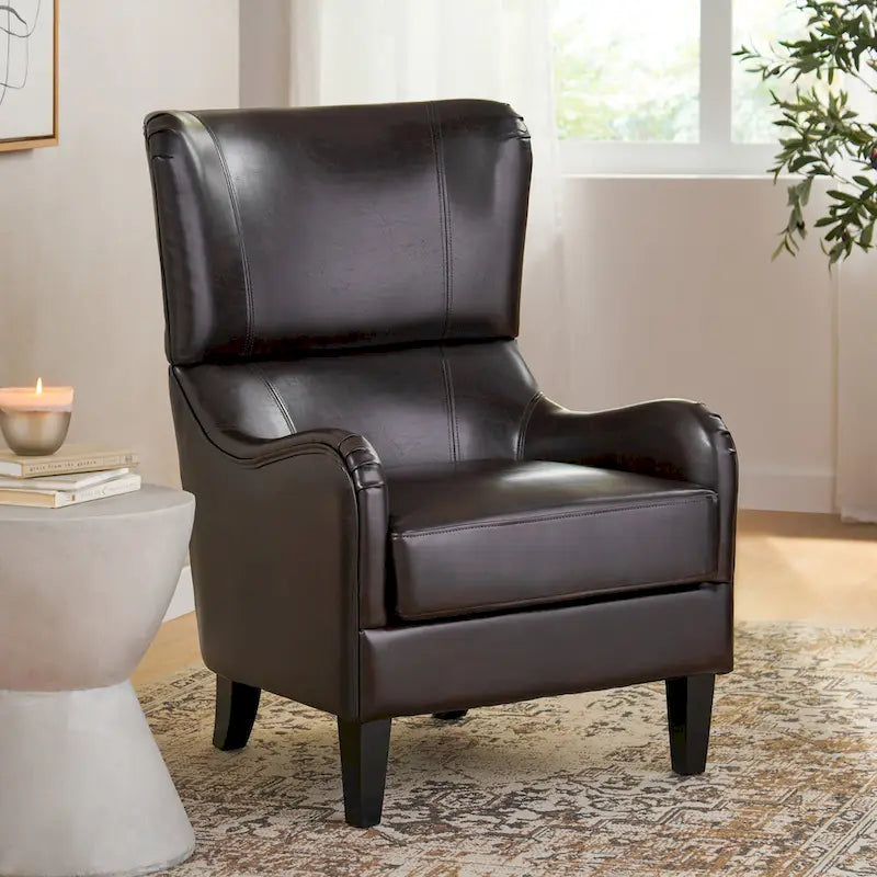 High Back Wingback Accent Chair – Single Seat with Birch Wood Legs