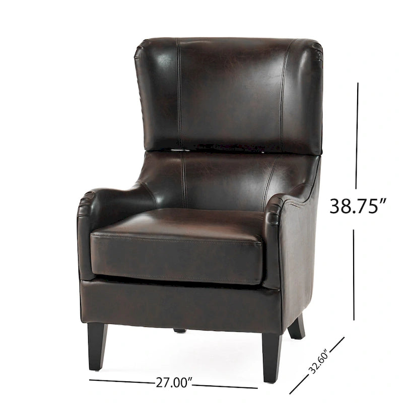 High Back Wingback Accent Chair – Single Seat with Birch Wood Legs