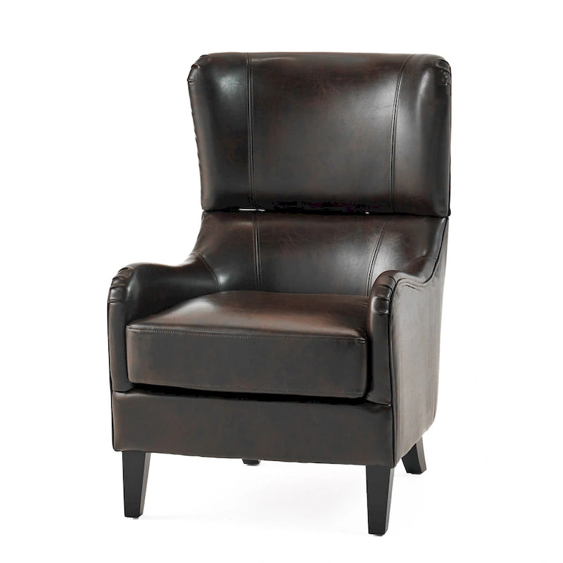 High Back Wingback Accent Chair – Single Seat with Birch Wood Legs