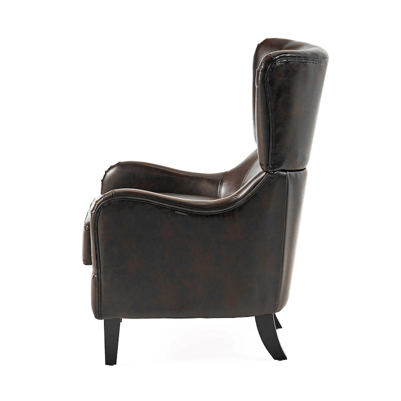 High Back Wingback Accent Chair – Single Seat with Birch Wood Legs