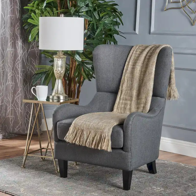 High Back Wingback Accent Chair – Single Seat with Birch Wood Legs
