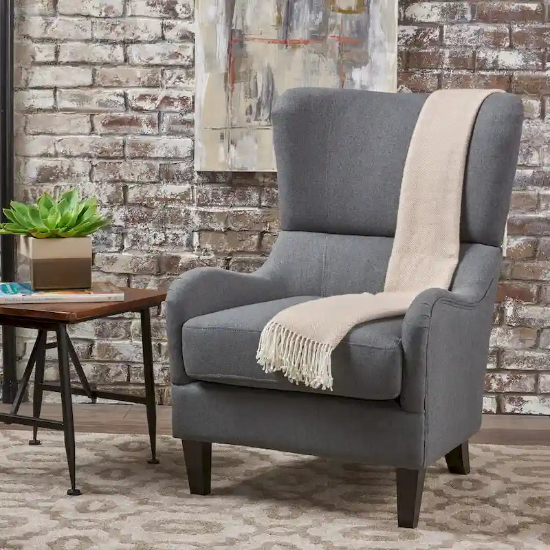 High Back Wingback Accent Chair – Single Seat with Birch Wood Legs