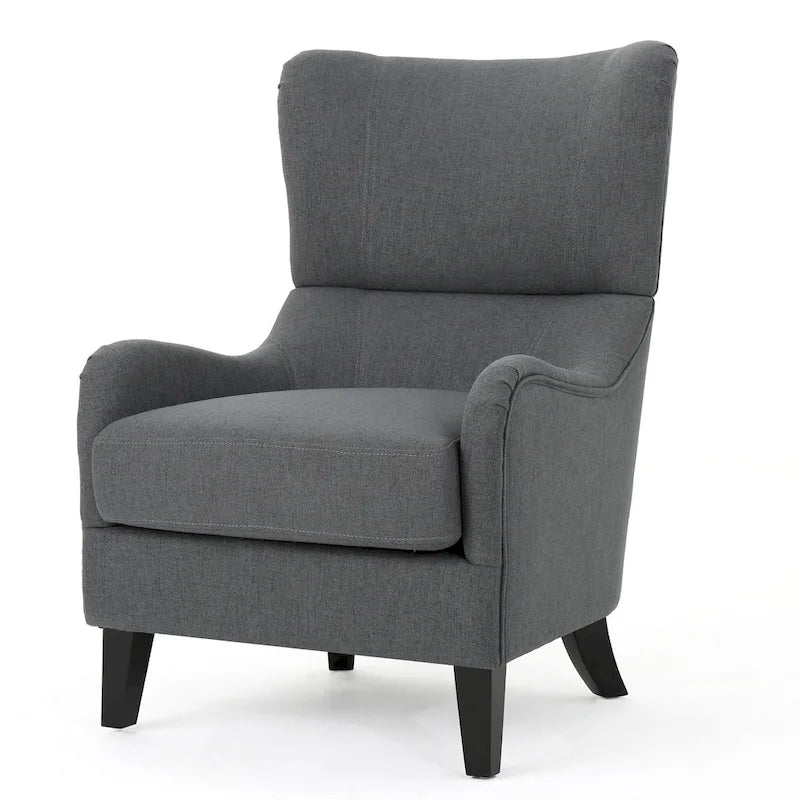 High Back Wingback Accent Chair – Single Seat with Birch Wood Legs