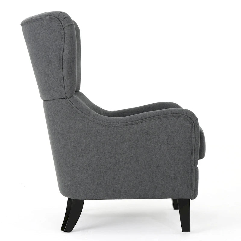 High Back Wingback Accent Chair – Single Seat with Birch Wood Legs