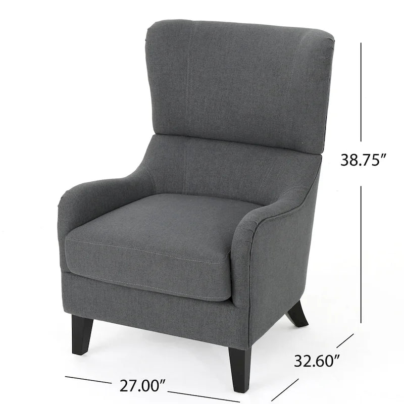 High Back Wingback Accent Chair – Single Seat with Birch Wood Legs