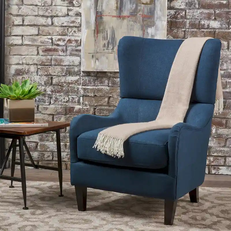 High Back Wingback Accent Chair – Single Seat with Birch Wood Legs
