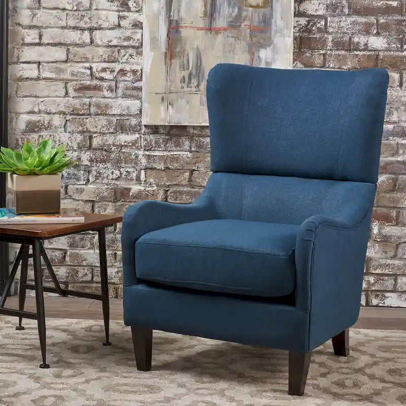 High Back Wingback Accent Chair – Single Seat with Birch Wood Legs