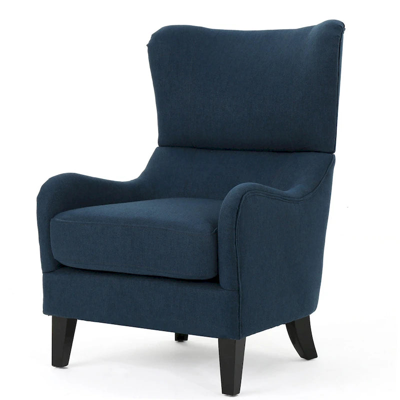High Back Wingback Accent Chair – Single Seat with Birch Wood Legs