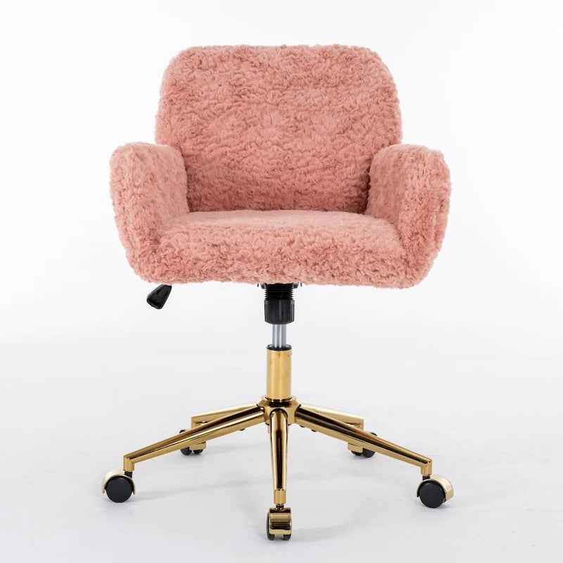 Fluffy Upholstered Reclining Office Chair with Gold Metal Base