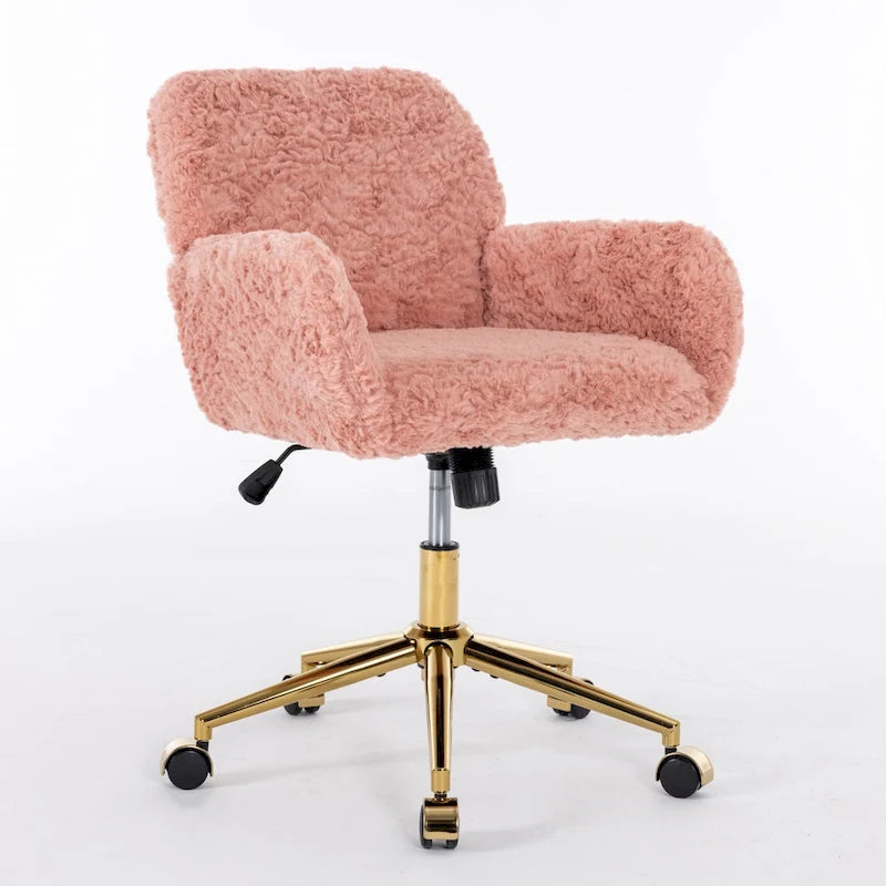 Fluffy Upholstered Reclining Office Chair with Gold Metal Base