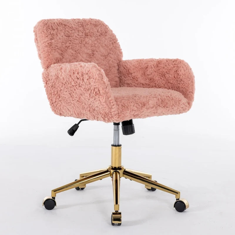 Fluffy Upholstered Reclining Office Chair with Gold Metal Base
