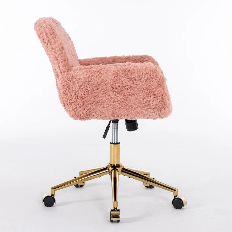 Fluffy Upholstered Reclining Office Chair with Gold Metal Base
