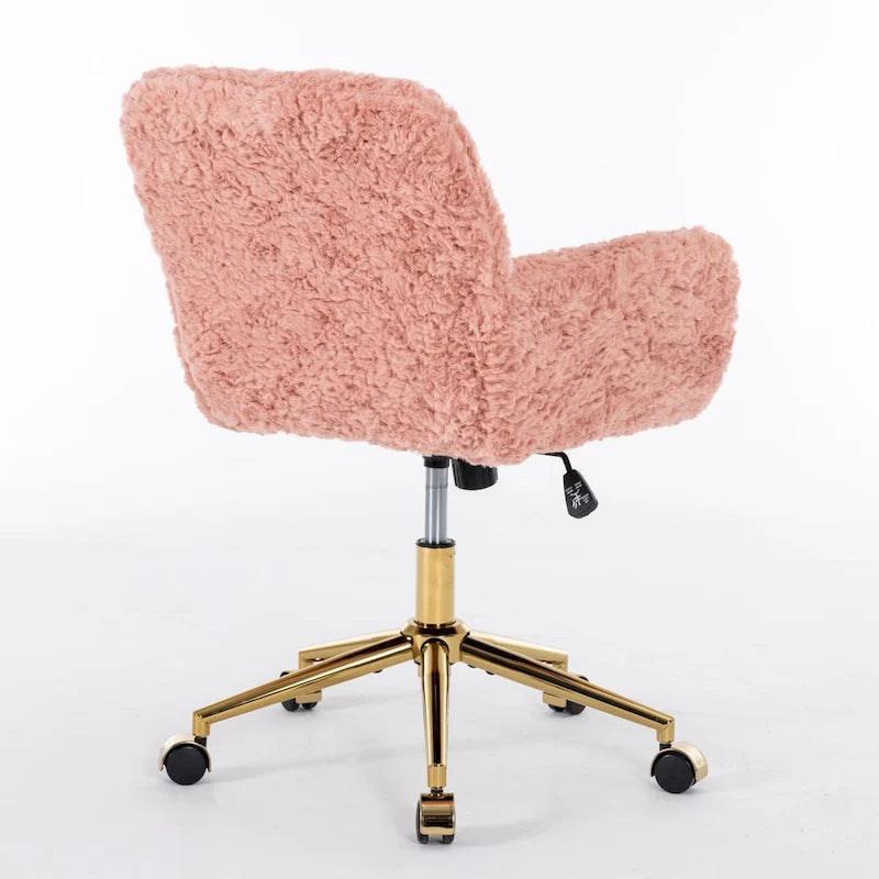 Fluffy Upholstered Reclining Office Chair with Gold Metal Base